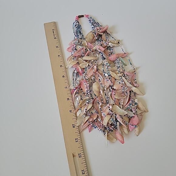 Vintage Layered Seashells and Seed Bead Collar Statement Necklace 25" Mermaid - Picture 6 of 8